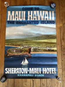 Vintage "Come to Maui Hawaii The Enchanted Island" Travel Kaanapali Beach Poster - Picture 1 of 14