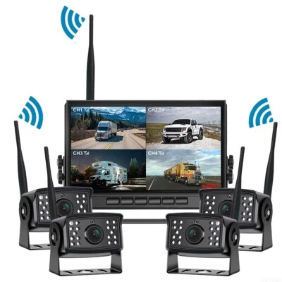 4*Digital Wireless BackUp 1080P Camera + 9''Quad Split DVR Monitor Truck Trailer - Image 1 of 4