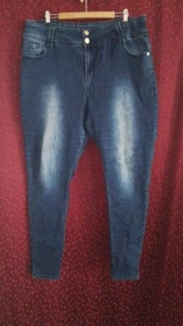 Pantalones de mezclilla elegantes para damas azules desgastados elásticos tiro alto cremallera y elásticos talla 22R - Imagen 1 de 5