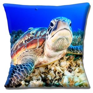 Cubierta de cojín de tortuga foto tropical del mar de coral 16 pulgadas 40 cm cuadrado azul - Imagen 1 de 3