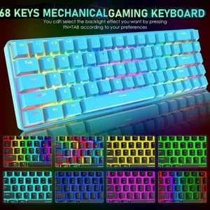True Mechanical RGB Backlit Gaming Keyboard Portable Compact 68-Key Wired for PC - Picture 1 of 16