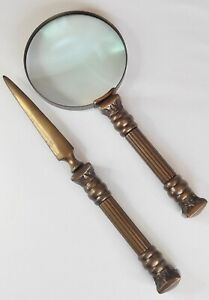 Brass Magnifying Glass and Letter Opener Set