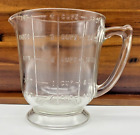 Vintage 4 Cup 1 QT Quart Footed Clear Glass Embossed Measuring Cup with Handle
