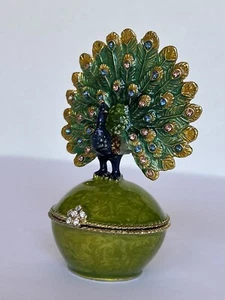 Jeweled Fan Tail Peacock On Box Trinket Crystal Hand Made Swarovski Crystal - Picture 1 of 8