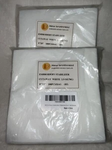 2 Packs New Brothread Embroidery Stabilizer Cut Away White 8”x8” 100 pc HL1 - Picture 1 of 2