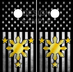 Philippines American Flag Black Cornhole Wrap Bag Toss Skin Decal Sticker - Picture 1 of 1