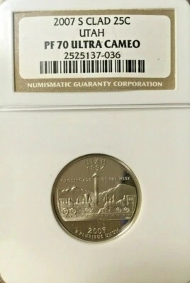 2007-S CLAD UTAH QUARTER GRADED PF 70 ULTRA CAMEO BY NGC - Image 1 of 2