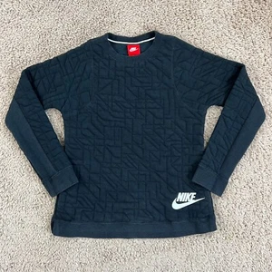 NIKE Black Quilted Long-Sleeve Crew Neck Pullover Sweatshirt Girl L Pockets Logo - Picture 1 of 17