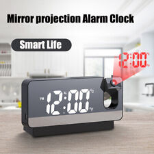 LED Digital Mirror Projection Alarm Clock Brightness Adjustment Date Temperature