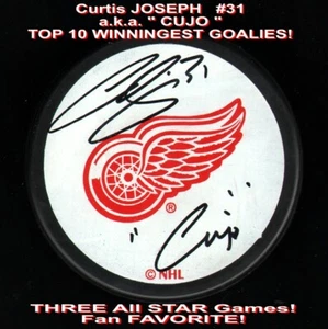 Detroit RED WINGS Curtis JOSEPH #31 SIGNED Puck w/ CUJO TOP 10 Goalie Holo & COA - Picture 1 of 1
