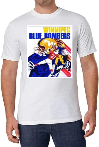 CFL Winnipeg Blue Bombers Vintage Print White T-Shirt 100% Cotton Men XL NEW Cover