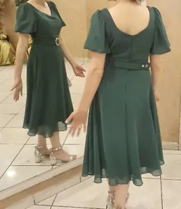 Chiffon Green Prom Evening Party Midi Dress UK Size 12 - Picture 1 of 3