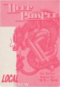 Vintage 1993 1994 Deep Purple Concert Backstage Pass Local Crew - Picture 1 of 2
