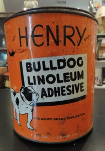 Henry Bulldog Linoleum Adhesive Vintage Tin Huntington Park California Old Dog - Picture 1 of 11
