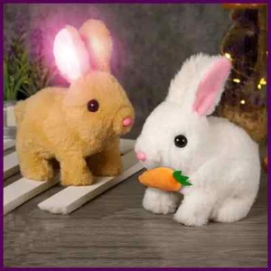 Niedliches elektrisches Kaninchen interaktives Plüschtier Hase mit Karotte gehen wackeln - Bild 1 von 32