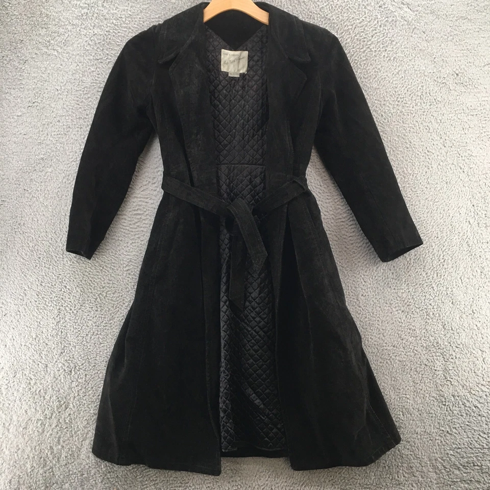 Gabardina Saks Fifth Avenue para mujer S negra solapa muesca con cinturón manga larga Foto 1 de 4