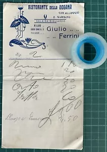 Rarissima Fattura Ristorante della DOGANA di Giulio FERRINI-Milano anni’10 - Picture 1 of 1