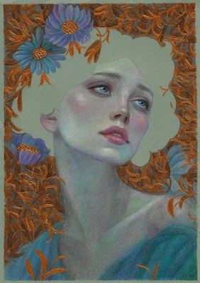 dibujo original A4 137GK ilustraciones medios mixtos retrato femenino moderno Foto 1 de 4