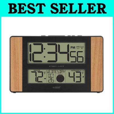 Digital Atomic Clock, Wood Finish, Outdoor Temp - Image 1 of 4