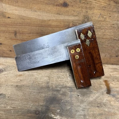 Vintage Marples Wood & Brass Tri Square Try Old Woodworking Hand Tools Carpentry - Image 1 of 4