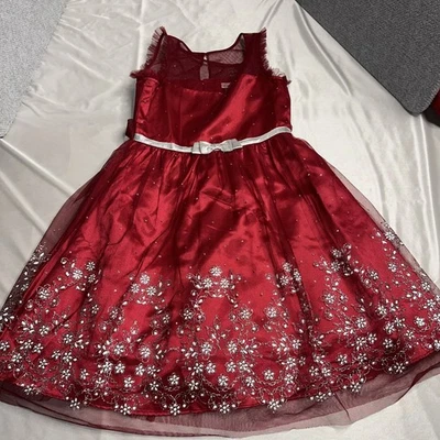 Vestido Jona Michelle Niñas Talla 12 Brillo Flores Rojo Plata Vacaciones Foto 1 de 4