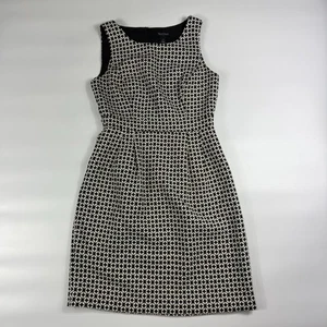White House Black Market Shift Dress Womens 4 White Geometric Print Empire Waist - Picture 1 of 6