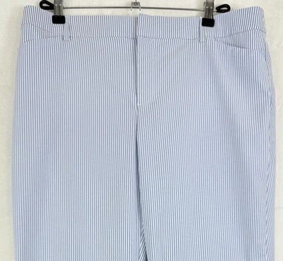 Charter Club Pants 12 Newport Slim Crop Seersucker Blue White Stripe Women - Image 1 of 4