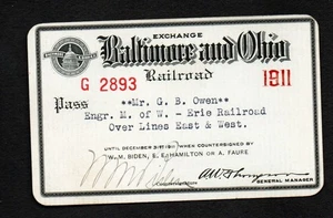 1911 Baltimore and Ohio Railroad Train Pass - Picture 1 of 2