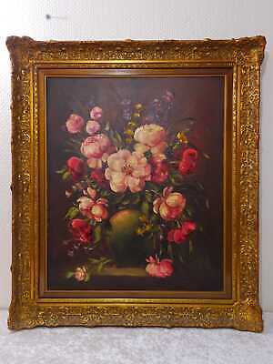 Aceite Imagen Pintura Naturaleza Muerta Flores En Madera Marco Magnífico Vintage • 348.90€