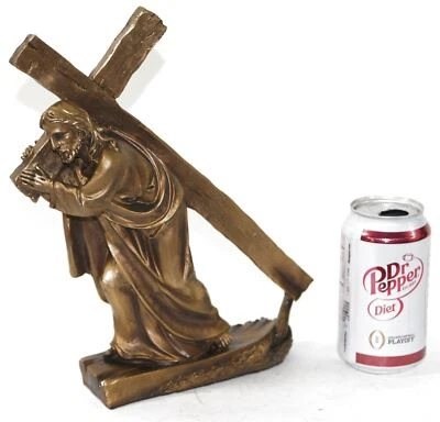 Hand Made Jesus Carrying Cross Cold Cast Resin Bronzed Sculpture Figurine Statue - Image 1 of 4