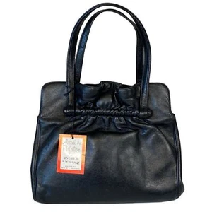 VTG 60s Ingber & Co. Black Cabretta Leather Handbag Gold Rose Clasp Retro USA - Picture 1 of 11