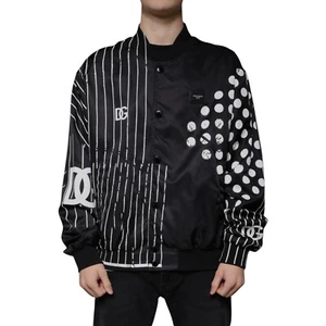 DOLCE & GABBANA Jacket Black Polka Dot Stripe Nylon Bomber IT58/US48/3XL 1350usd - Picture 1 of 8
