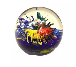 Vintage Paperweight Air Bubbles Art Glass Ocean Floor Flower Fireworks - Picture 1 of 11
