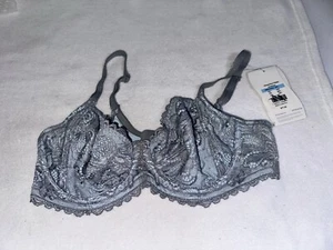 34C Amoena Mia Alexandra Lace Underwire Balconette Bra 7252n NWT Gray/Aqua - Picture 1 of 3