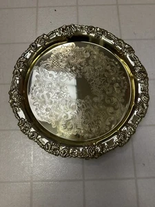 Vintage Baldwin poliertes Messing Chippendale geätzt Tablett rund Gold ca. 17,5" D - Bild 1 von 6