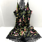 Vintage Victoria's Secret Black Floral Shortie Set Cami and Shorts Lace Size L