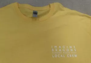 Imagine Dragons Mercury World 2022 Tour Local Crew T Shirt Yellow XL NEW - Picture 1 of 7