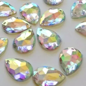 30pcs Crystal AB Tear Drop 13x18mm Acrylic Flatback Strass Rhinestones Sew-on - Picture 1 of 9