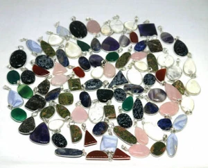 Trendy Jasper & Mix Gemstone 925 Sterling Silver Plated Wholesale Bezel Pendants - Picture 1 of 3