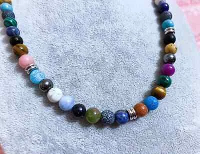 Collana Girocollo Uomo Donna in Pietra Naturale Lapislazzuli Agata Ematite 8mm - Immagine 1 di 4