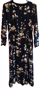 Women's XL Long 100% Cotton Black & Floral Dress Buttons Long Sleeves - Picture 1 of 5