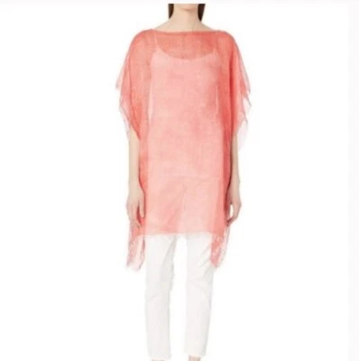 Eileen Fisher NWT $188 Poncho Kaftan Tunic Top One Size Peach Linen Blend - Image 1 of 4