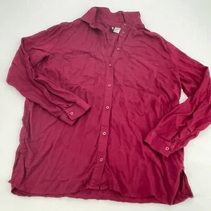 Divided by H&M Womens Shirt 8 Red Button Front Casual Long Sleeves Knit Collared - Picture 1 of 10