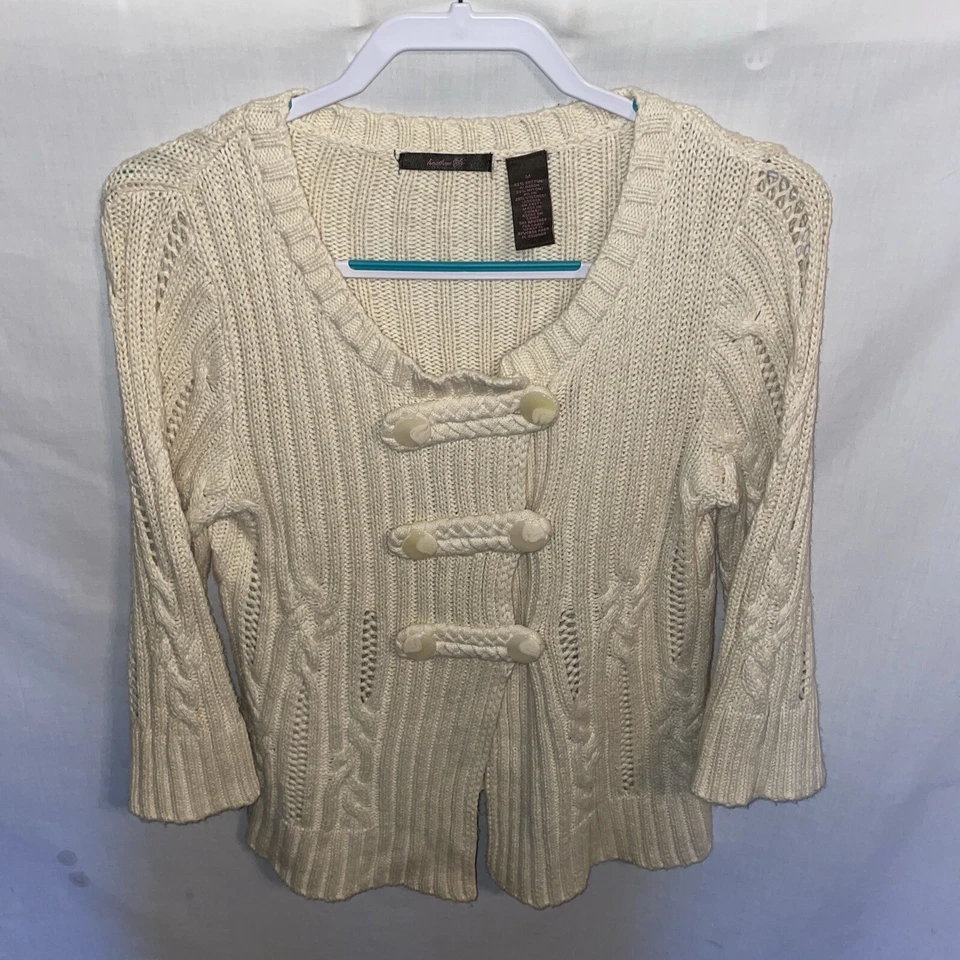 Heather B Womens Cable Knit Sweater Size Medium Ivory Going Out Party 3/4 Slv - Image 1 of 4