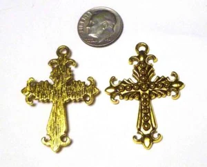 Lot of 6 Brass Fleur de Lis Cross Charm Pendant/Bangle Bead - Picture 1 of 1
