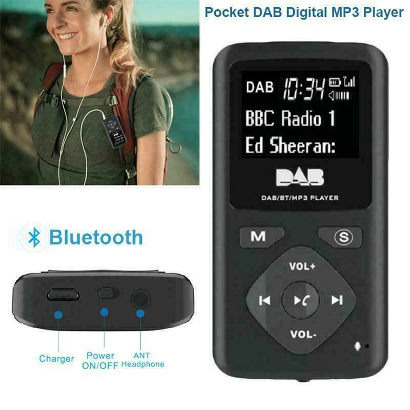 Personal Portable Pocket Digital DAB/DAB+ FM Radio Earphone Bluetooth MP3 Player - Image 1 of 4