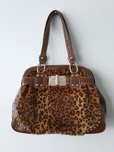 Kathy Van Zeeland, Brown Leopard Faux Fur / Croc Print Shoulder Handbag. 