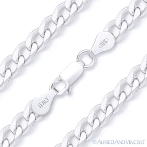 Brazalete de cadena italiano de eslabones cubanos/bordillos de 7 mm en plata de ley sólida de Italia .925 - Imagen 1 de 2