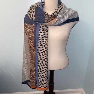 Mia Reis Leopard Blue Artisan Wrap Scarf 32”x 70” NWT - Picture 1 of 14