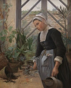 Anna Petersen: "Breton Girl Looking After Plants" (1884) � Giclee Fine Art Print - Picture 1 of 7